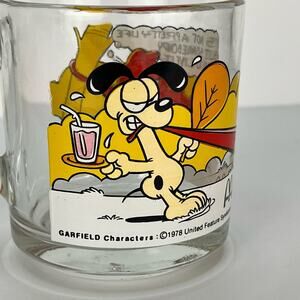 Vintage Garfield & Odie McDonald's 1978 Clear Glass Mug Jim Davis Cup Mint